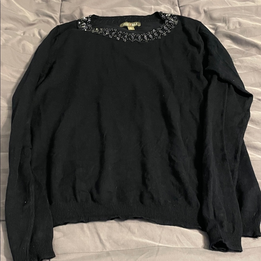 Black Sweater with Embellished Neckline